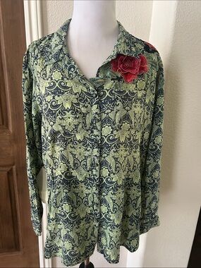 Aratta Boho Silent Journey Boho Top Tunic Artsy Greens Festival Large Florals